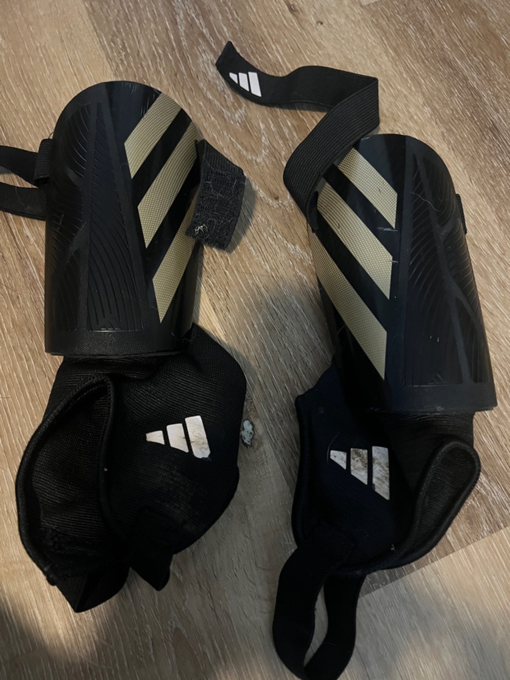 adidas Black and Gold Soccer Shin Guards with Ankle Sleeves